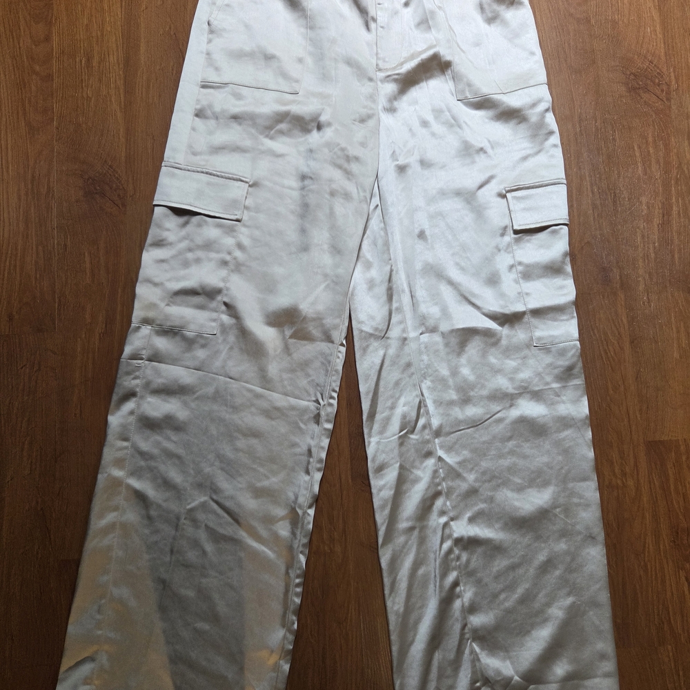 Women's Cream Satin Cargo Pants